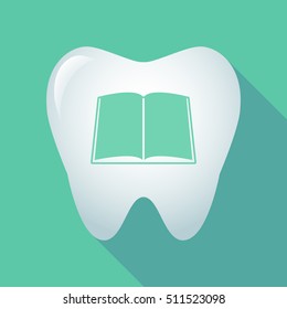 Illustration of a long shadow tooth icon with a book