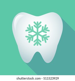 Illustration of a long shadow tooth icon with a snow flake
