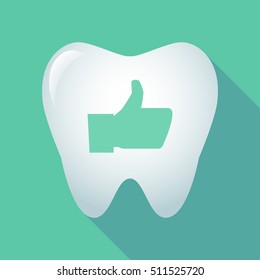 Illustration of a long shadow tooth icon with a thumb up hand