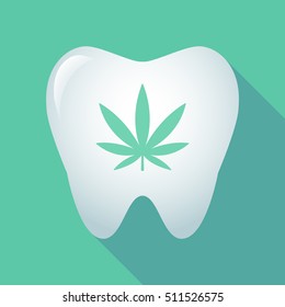 Illustration of a long shadow tooth icon with a marijuana leaf