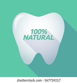 Illustration of a long shadow  tooth with    the text 100% NATURAL