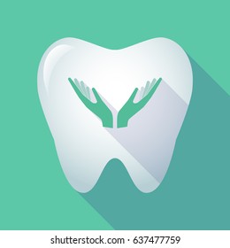 Illustration of a long shadow  tooth with  two hands offering
