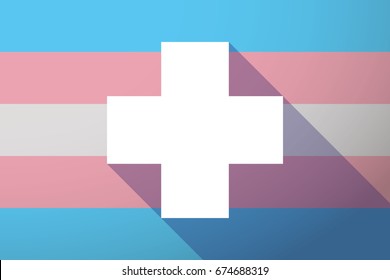 Illustration of a long shadow transgender flag with a pharmacy sign
