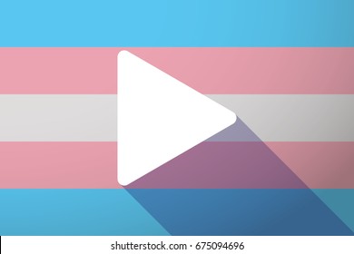 Illustration of a long shadow transgender flag with a play sign