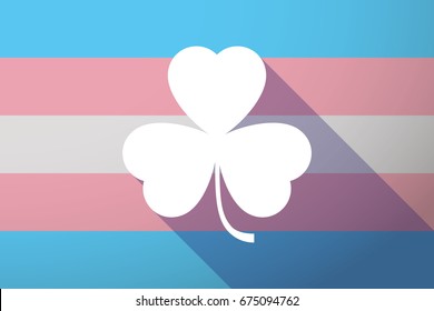 Illustration of a long shadow transgender flag with a clover