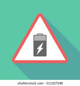 Illustration of a long shadow  triangular warning sign icon with a battery