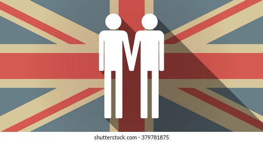 Illustration of a long shadow UK flag icon with a gay couple pictogram