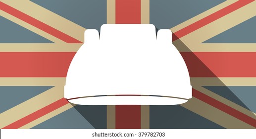 Illustration of a long shadow UK flag icon with a work helmet