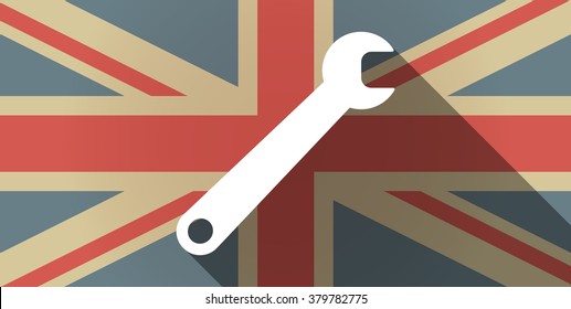 Illustration of a long shadow UK flag icon with a spanner