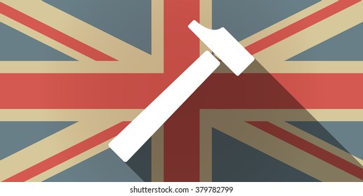 Illustration of a long shadow UK flag icon with a hammer