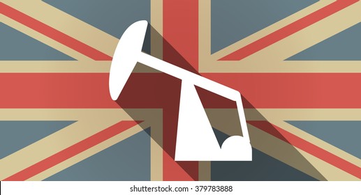 Illustration of a long shadow UK flag icon with a horsehead pump