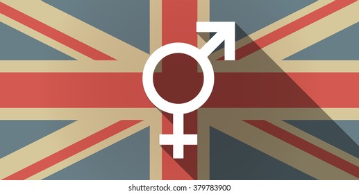 Illustration of a long shadow UK flag icon with a bigender symbol