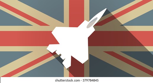Illustration of a long shadow UK flag icon with a combat plane
