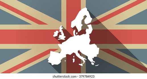 Illustration Of A Long Shadow UK Flag Icon With  A Map Of Europe 