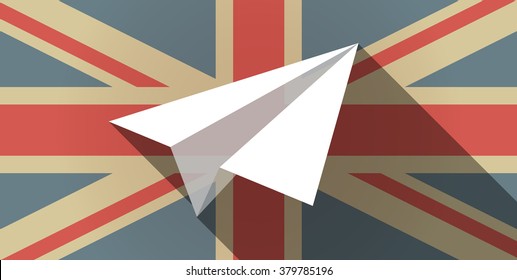 Illustration of a long shadow UK flag icon with a paper plane