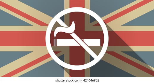 Illustration of a long shadow UK flag icon with  a no smoking sign