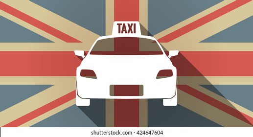 Illustration of a long shadow UK flag icon with  a taxi icon