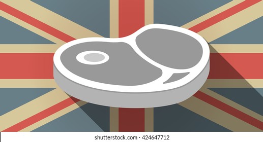 Illustration of a long shadow UK flag icon with  a steak icon