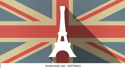 Illustration of a long shadow UK flag icon with   the Eiffel tower