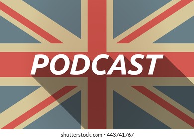 Illustration of a long shadow UK flag with    the text PODCAST