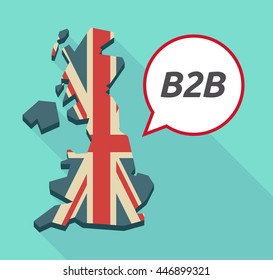 Illustration of a long shadow United Kingdom map and a comic balloon with    the text B2B
