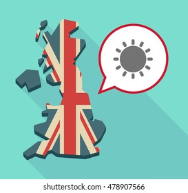 Illustration of a long shadow United Kingdom map with a comic balloon and a sun
