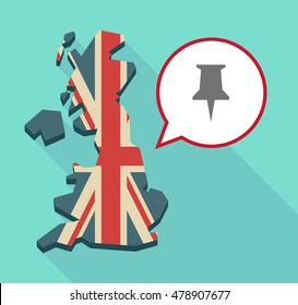 Illustration of a long shadow United Kingdom map with a comic balloon and a push pin