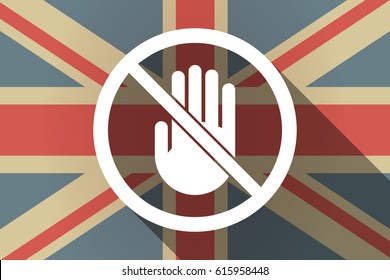 Illustration of a long shadow United Kingdom flag with  a hand  in a not allowed signal 