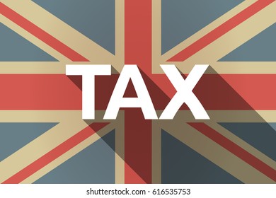 Illustration of a long shadow United Kingdom flag with  the text TAX