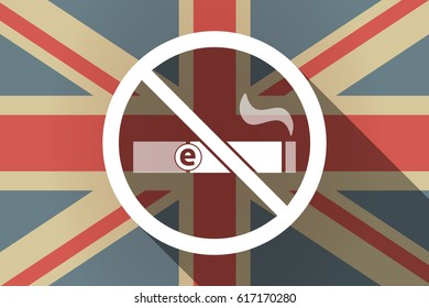 Illustration of a long shadow United Kingdom flag with  an e-cigarette  in a not allowed signal 