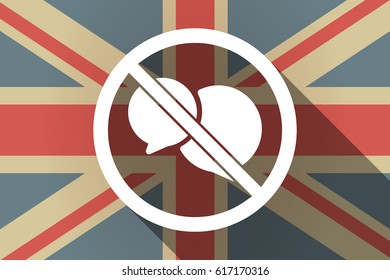 Illustration of a long shadow United Kingdom flag with  two comic balloons  in a not allowed signal 