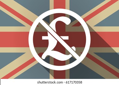 Illustration of a long shadow United Kingdom flag with  a pound sign  in a not allowed signal 