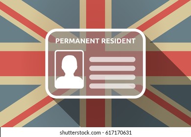 Illustration of a long shadow United Kingdom flag with  a green card 