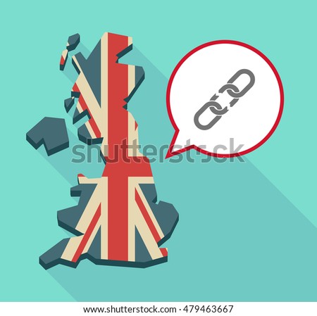 Illustration of a long shadow United Kingdom map with a comic balloon and a broken chain