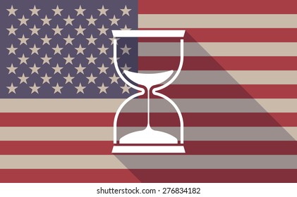 Illustration of a long shadow USA flag icon with a sand clock