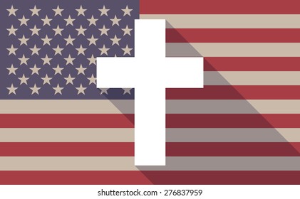 Illustration of a long shadow USA flag icon with a cross