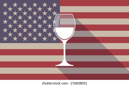 Illustration of a long shadow USA flag icon with a glass of wine