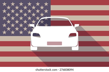 Illustration of a long shadow USA flag icon with a car