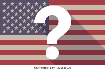 Illustration of a long shadow USA flag icon with a question sign