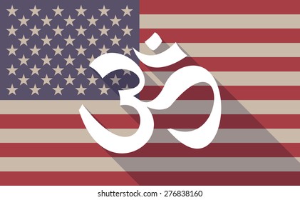 Illustration of a long shadow USA flag icon with om sign