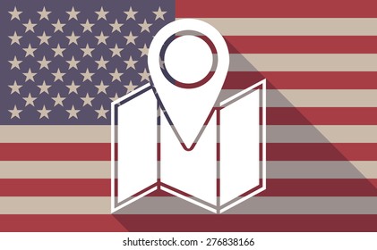 Illustration of a long shadow USA flag icon with a map