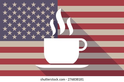 Illustration of a long shadow USA flag icon with a coffee cup