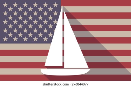 Illustration of a long shadow USA flag icon with a ship