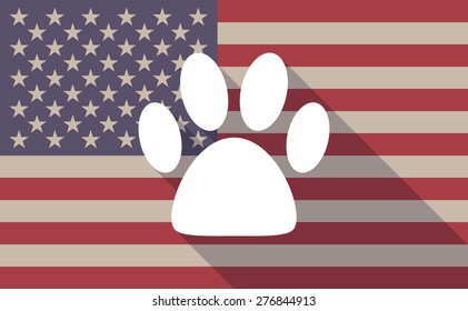 Illustration of a long shadow USA flag icon with an animal footprint