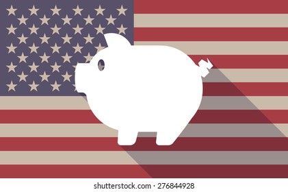 Illustration of a long shadow USA flag icon with a pig