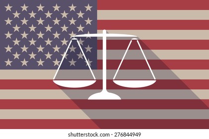 Illustration of a long shadow USA flag icon with a weight scale