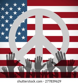 Illustration of a long shadow USA flag icon with a peace sign