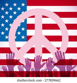 Illustration of a long shadow USA flag icon with a peace sign