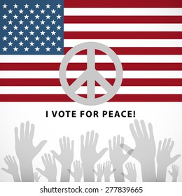 Illustration of a long shadow USA flag icon with a peace sign