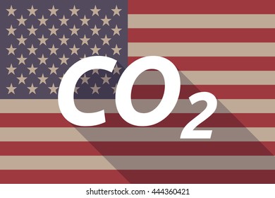 Illustration of a long shadow USA flag with    the text CO2